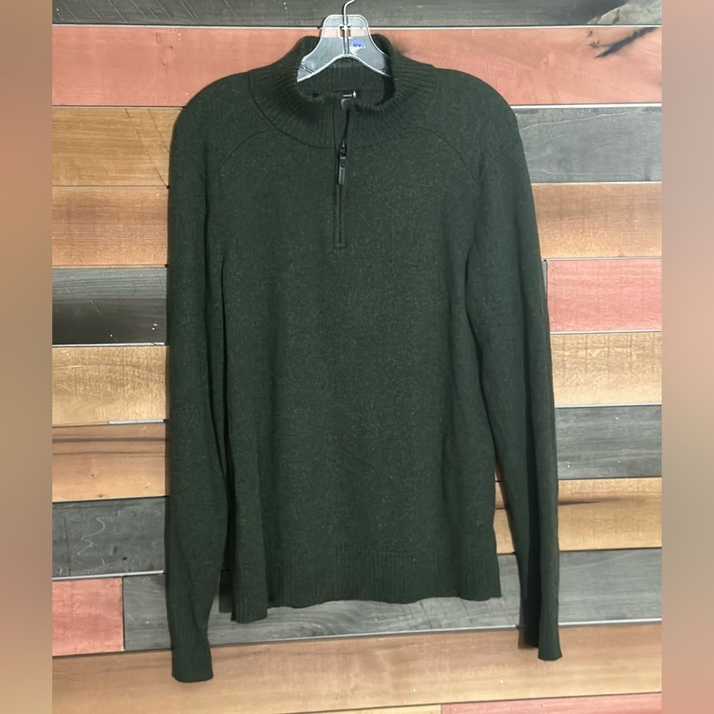 This is a Smartwool Men's Sparwood Half Zip Sweater in a dark green color.